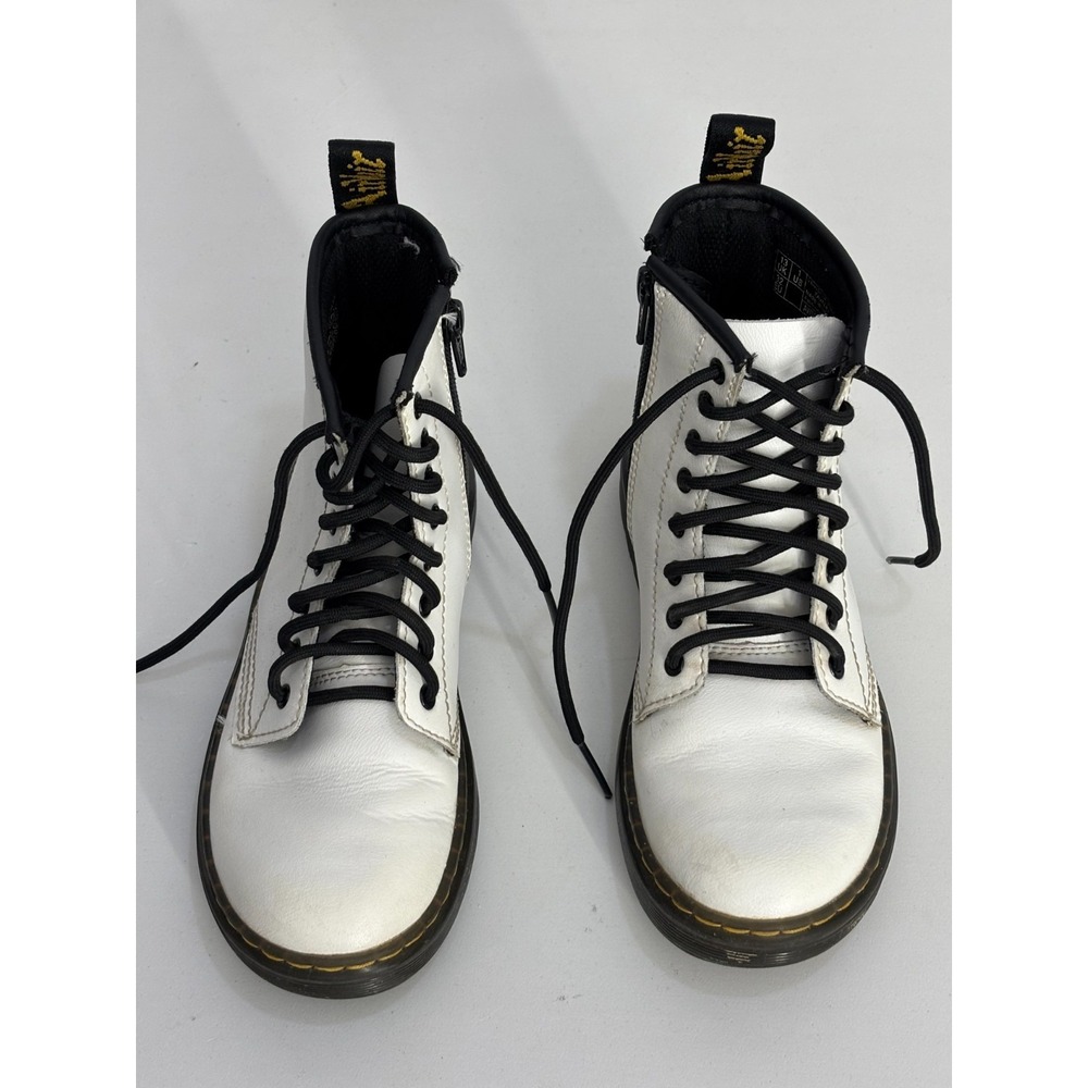 Dr. Doc Martens Zavala Combat Boots‎ Girls White Leather Lace Up Size 1 AW004